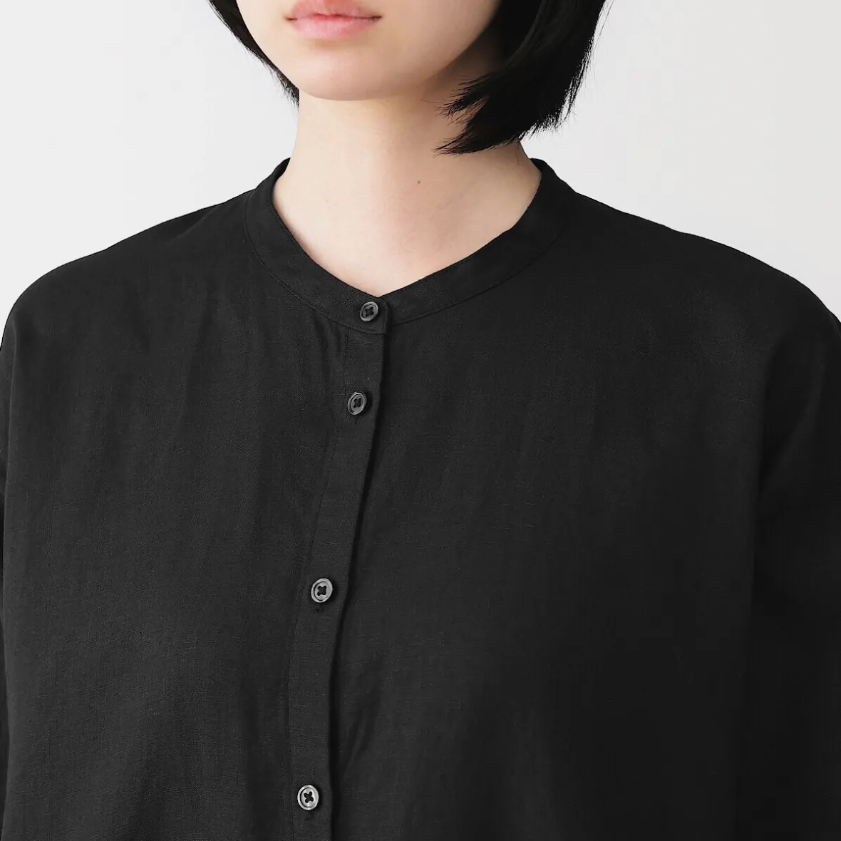 Clearance Muji Vestido camisero de cuello alto de lino lavado para mujer
