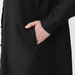 Clearance Muji Vestido camisero de cuello alto de lino lavado para mujer