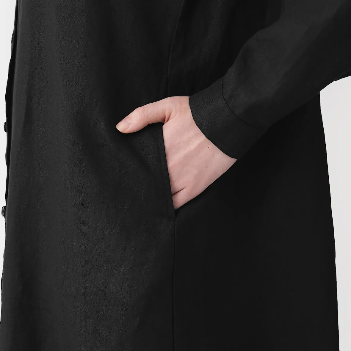 Clearance Muji Vestido camisero de cuello alto de lino lavado para mujer