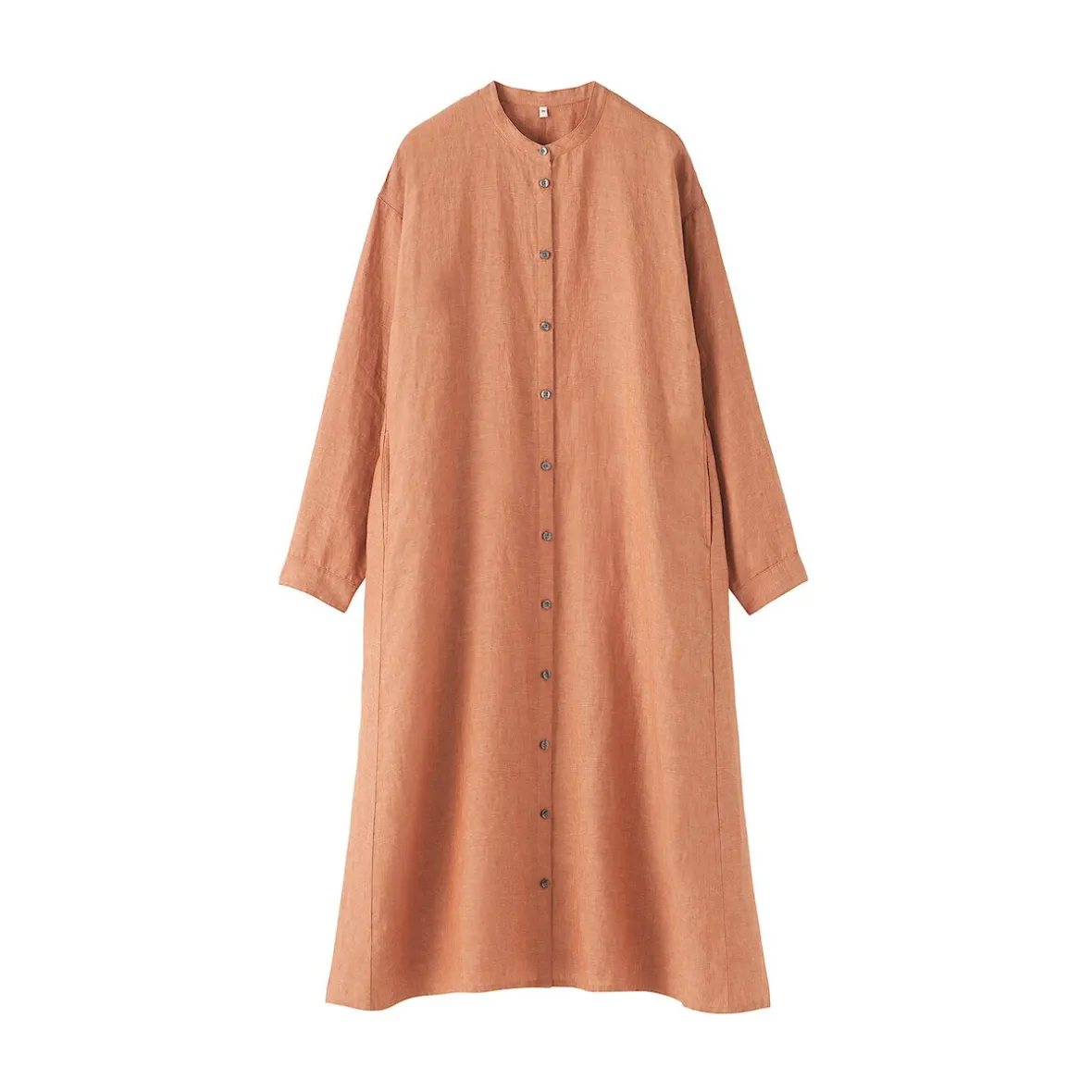 Clearance Muji Vestido camisero de cuello alto de lino lavado para mujer