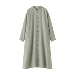 Clearance Muji Vestido camisero de cuello alto de lino lavado para mujer