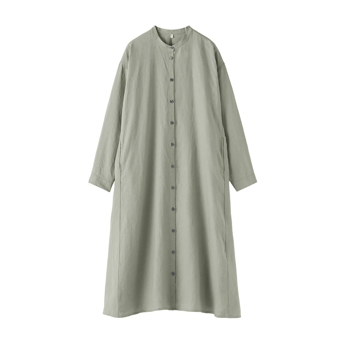 Clearance Muji Vestido camisero de cuello alto de lino lavado para mujer