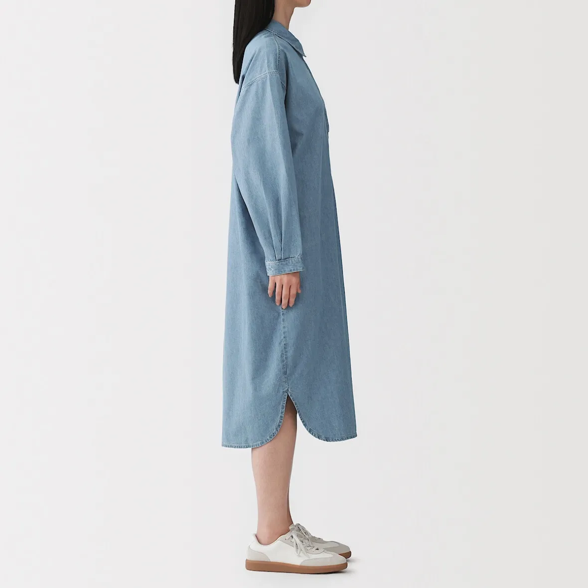 Hot Muji Vestido camisero ligero de tejido vaquero y mezcla de kapok para mujer