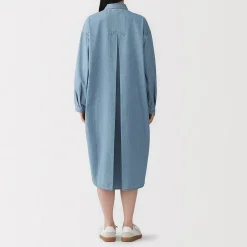 Hot Muji Vestido camisero ligero de tejido vaquero y mezcla de kapok para mujer