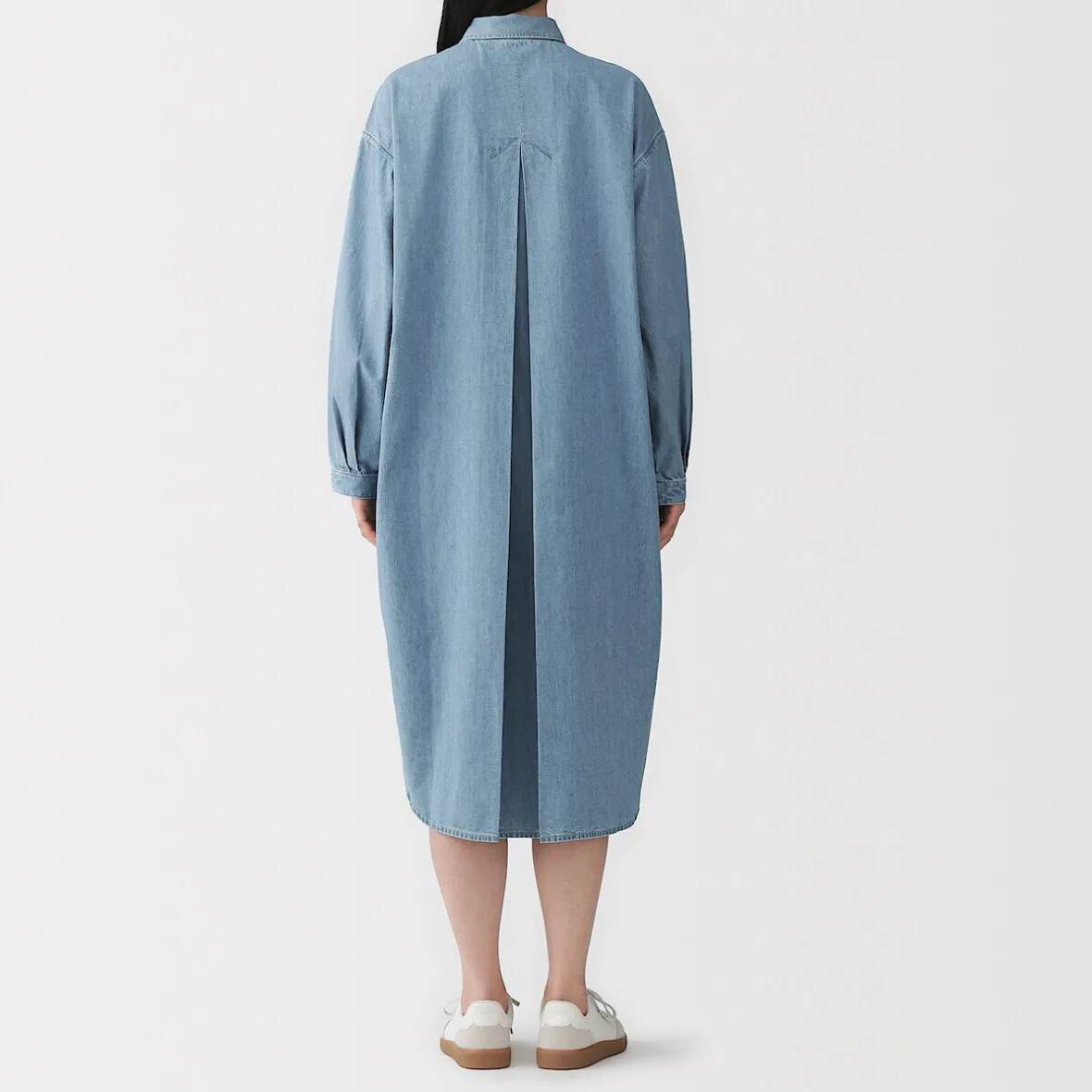 Hot Muji Vestido camisero ligero de tejido vaquero y mezcla de kapok para mujer