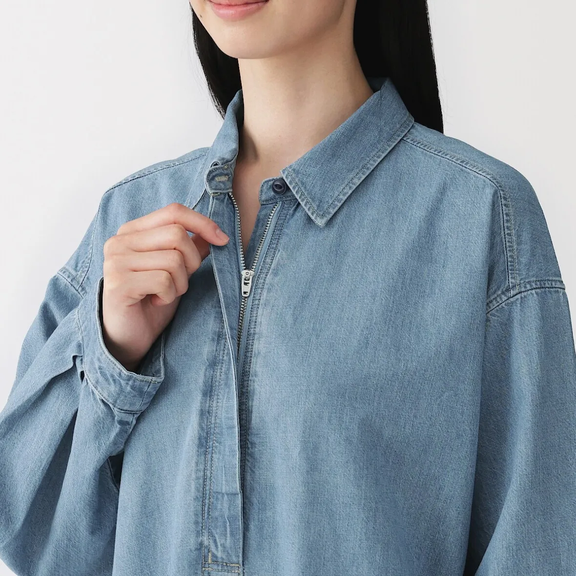 Hot Muji Vestido camisero ligero de tejido vaquero y mezcla de kapok para mujer