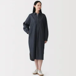 Hot Muji Vestido camisero ligero de tejido vaquero y mezcla de kapok para mujer
