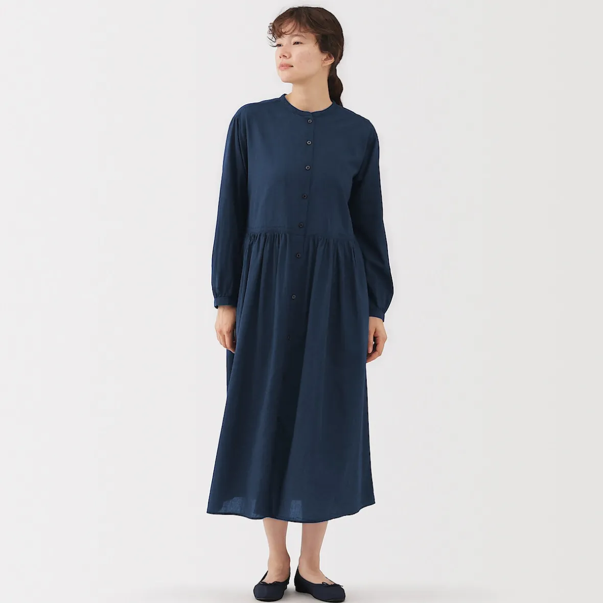Sale Muji Vestido camisero midi de gasa de algodón para mujer