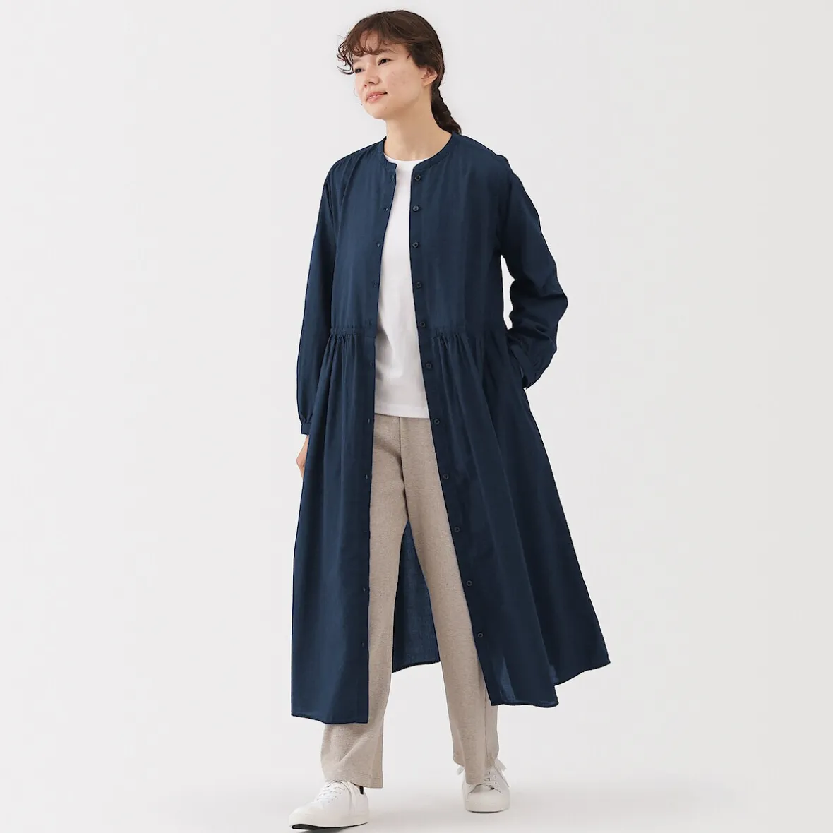 Sale Muji Vestido camisero midi de gasa de algodón para mujer