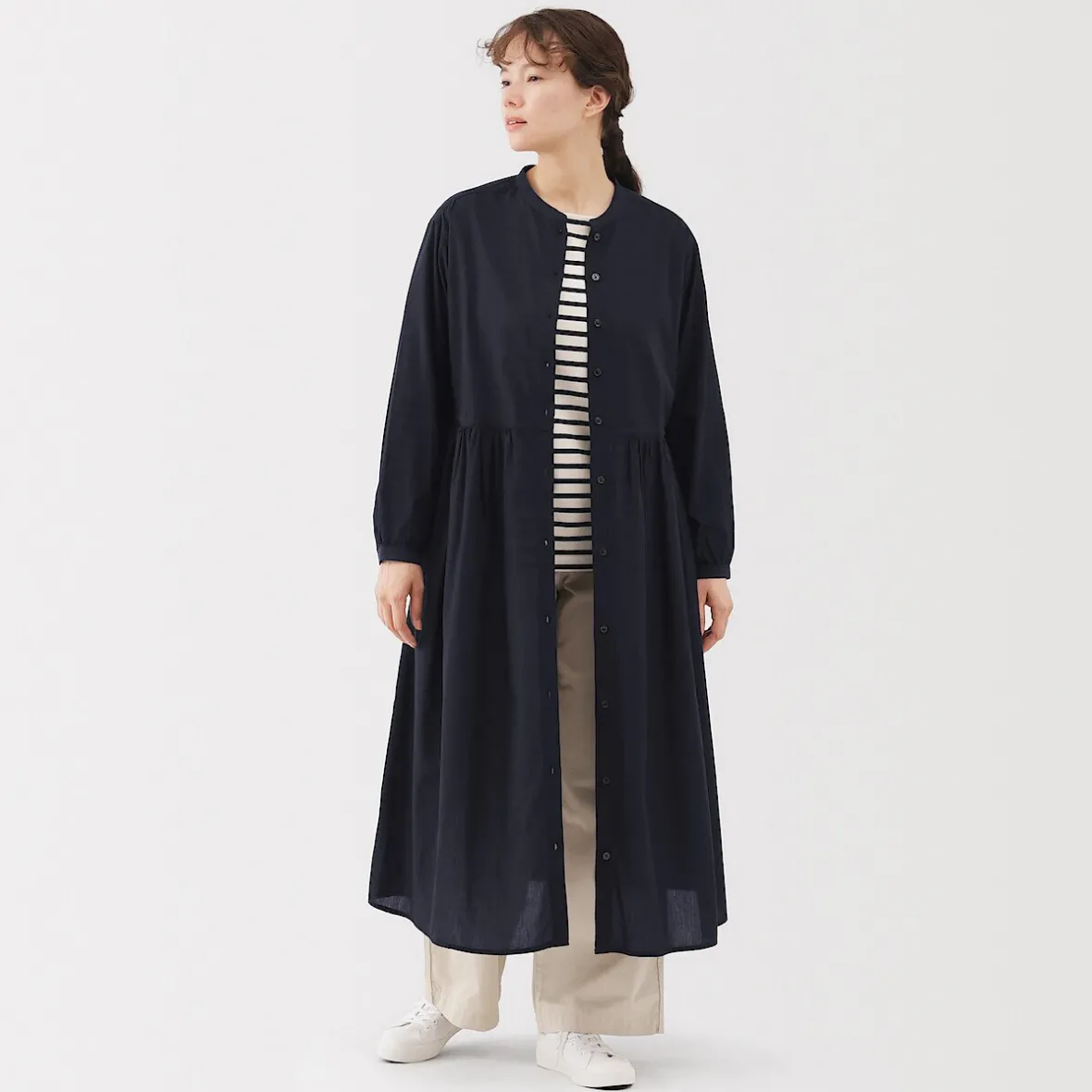 Sale Muji Vestido camisero midi de gasa de algodón para mujer