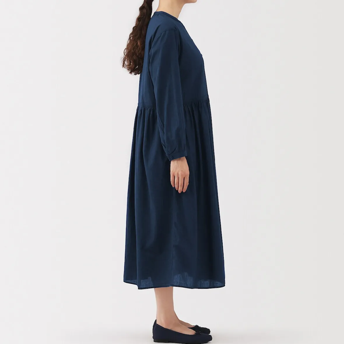Sale Muji Vestido camisero midi de gasa de algodón para mujer