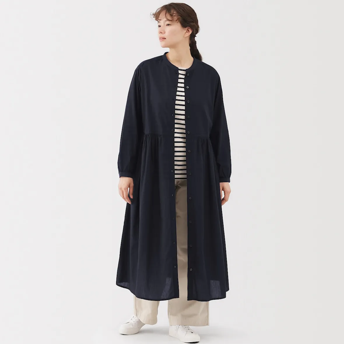 Sale Muji Vestido camisero midi de gasa de algodón para mujer