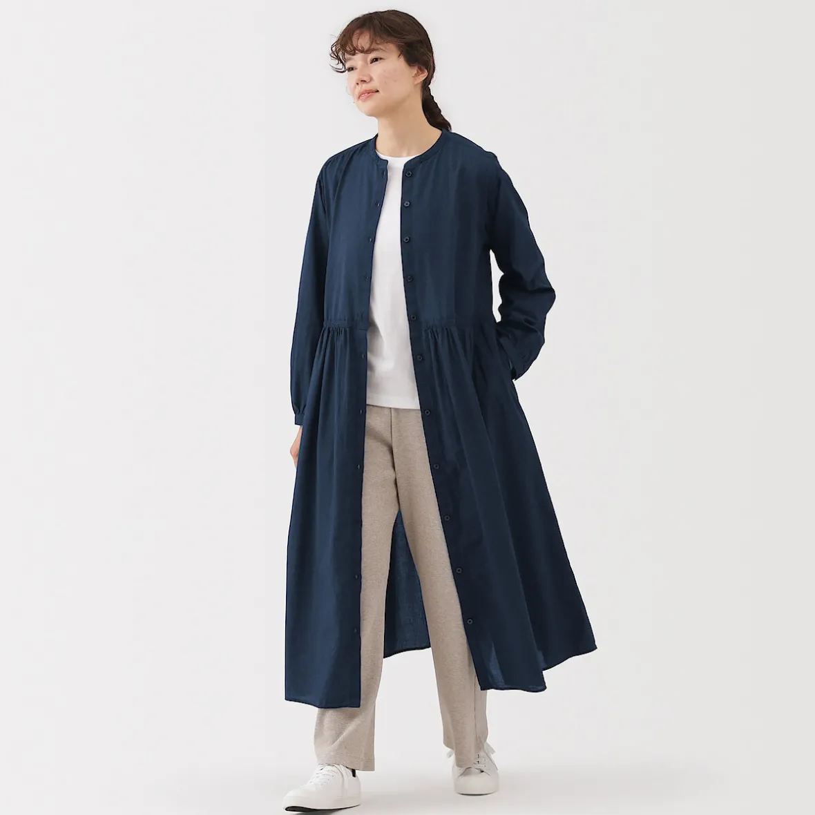 Sale Muji Vestido camisero midi de gasa de algodón para mujer