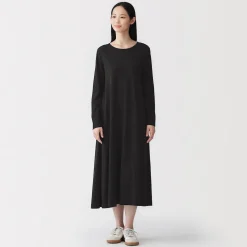 Muji Vestido de manga larga en forma de A confeccionado en lyocell para mujer