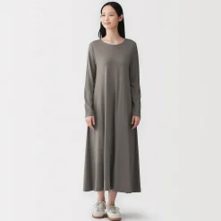 Muji Vestido de manga larga en forma de A confeccionado en lyocell para mujer
