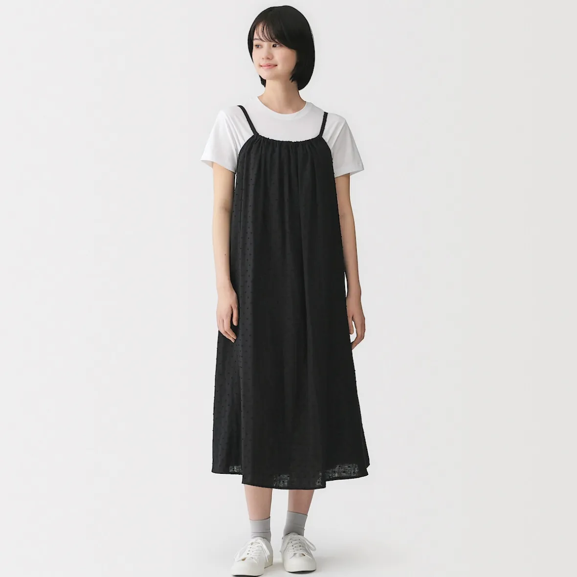 Hot Muji Vestido top de doble gasa con puntos dobby para mujer