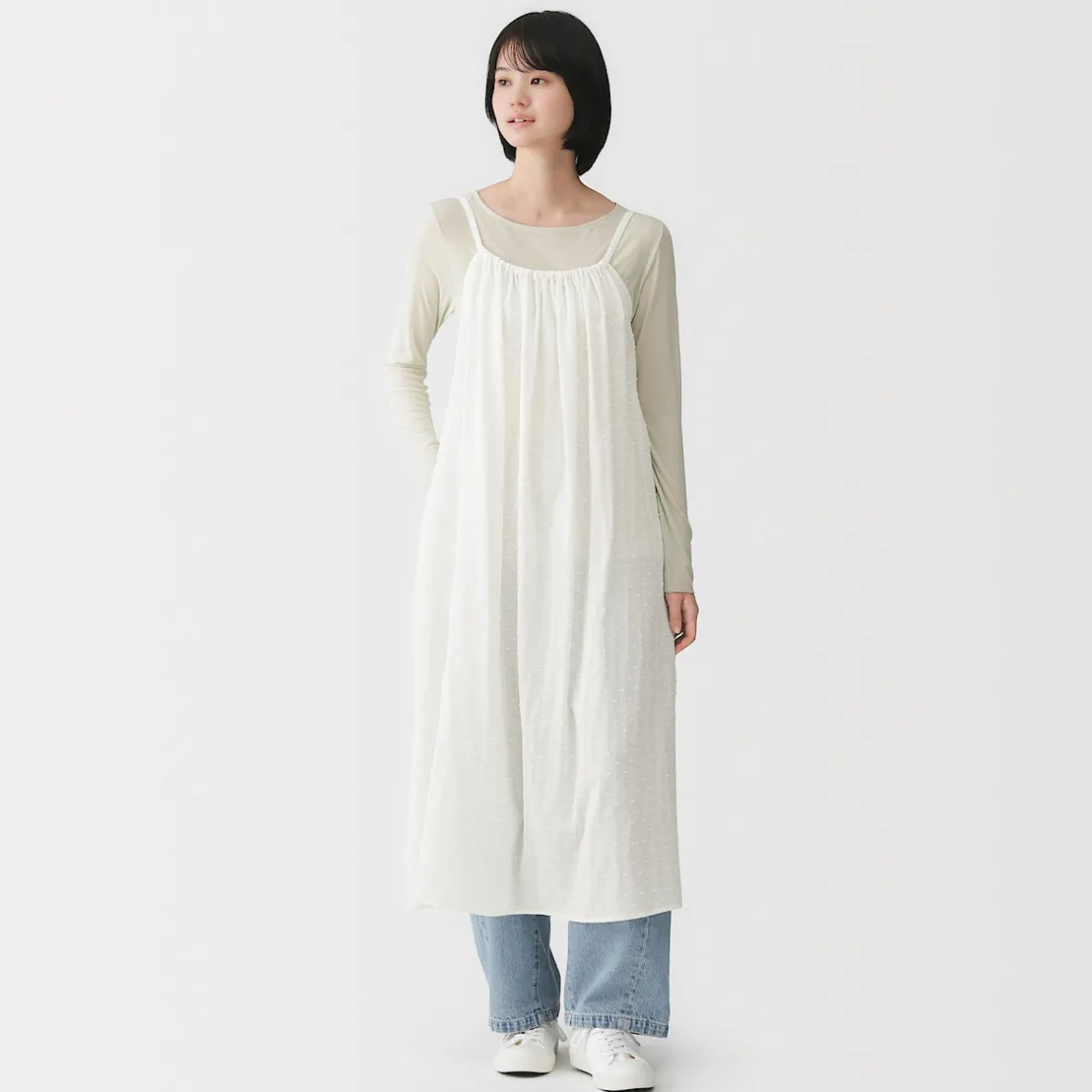 Hot Muji Vestido top de doble gasa con puntos dobby para mujer
