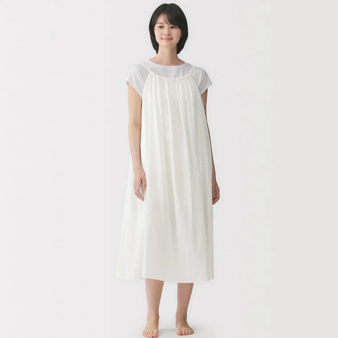 Hot Muji Vestido top de doble gasa con puntos dobby para mujer
