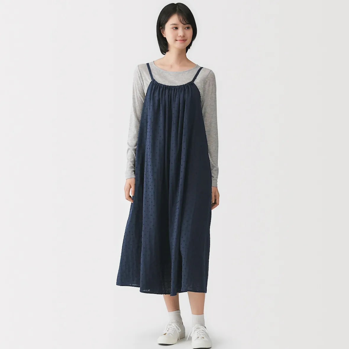 Hot Muji Vestido top de doble gasa con puntos dobby para mujer