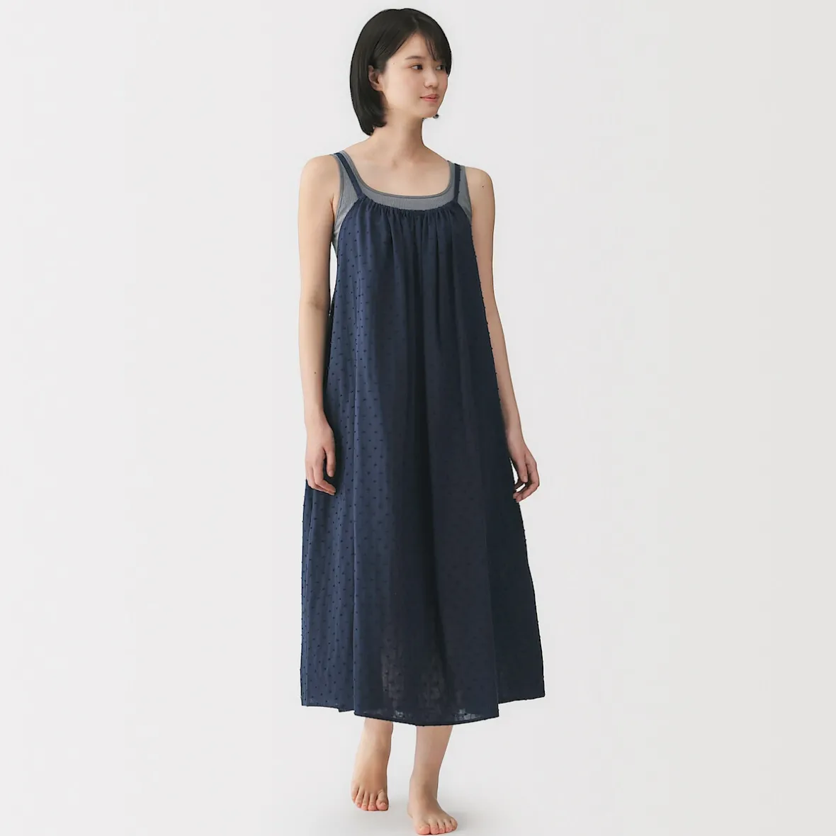 Hot Muji Vestido top de doble gasa con puntos dobby para mujer